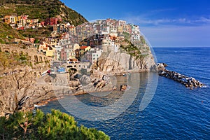 Manarola town at the Ligurian Sea photo