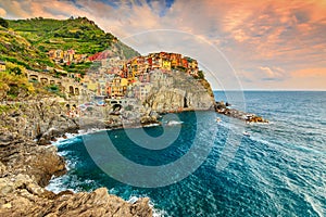 Manarola village on the Cinque Terre coast of Italy,Europe