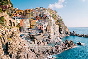 Manarola Village, Cinque Terre Coast Italy. Manarola is a beautiful small colorful town province of La Spezia, Liguria