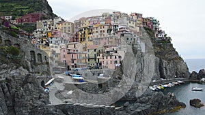 Manarola village on cliff rocks and sea, Cinque Terre National Park, Liguria, Italy, Europe