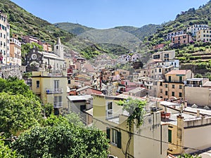 Manarola village in the Ligurian hinterland with historic structures