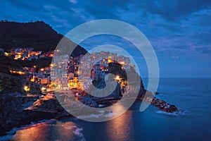 Manarola village n the night, Cinque Terre, Liguria, Italy