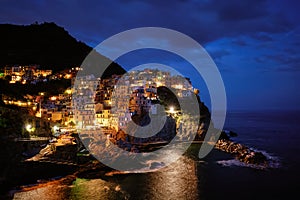 Manarola village in the night, Cinque Terre, Liguria, Italy