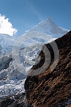 Manaslu mountain peak, eighth highest peak in the world, Himalaya mountains range in Nepal