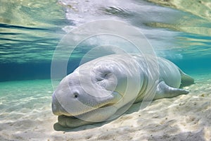 manatee resting on a sandy seabed