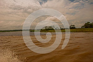 Manaus, Amazonas, Brazil: The merger of the two colored river, Rio Negro, Solimoes. Meeting, multi-colored waters do not mix, and