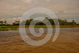 Manaus, Amazonas, Brazil: The merger of the two colored river, Rio Negro, Solimoes. Meeting, multi-colored waters do not mix, and