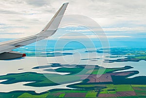 Manaus, Amazonas, Brazil: Top view of the river. Beautiful landscape from the window of the airplane