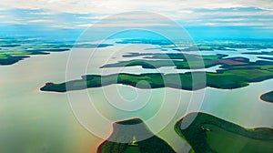 Manaus, Amazonas, Brazil: Top view of the river. Beautiful landscape from the window of the airplane