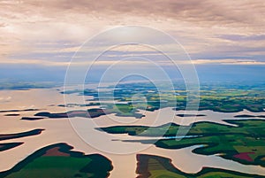 Manaus, Amazonas, Brazil: Top view of the river. Beautiful landscape from the window of the airplane