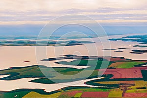 Manaus, Amazonas, Brazil: Top view of the river. Beautiful landscape from the window of the airplane