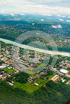 Manaus, Amazonas, Brazil: Top view of the river. Beautiful landscape from the window of the airplane