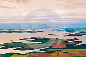 Manaus, Amazonas, Brazil: Top view of the river. Beautiful landscape from the window of the airplane