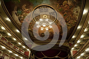 Manaus Opera House inside, painted ceiling and luster photo