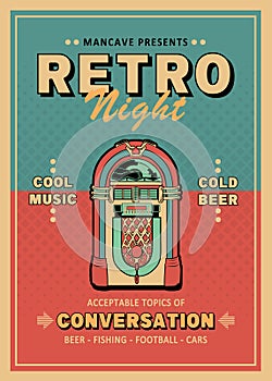 Mancave Presents - Retro Night - Vintage Game Room Poster Art photo