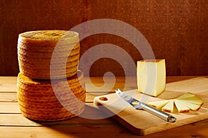 Manchego cheese from Spain in wooden table