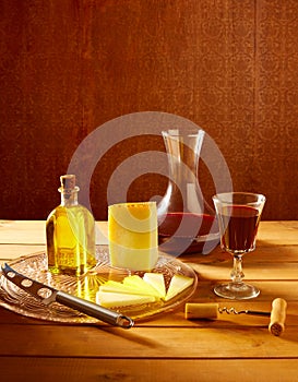 Manchego cheese from Spain in wooden table