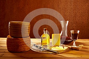 Manchego cheese from Spain in wooden table photo