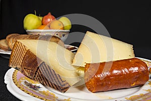 Manchego Curado cheese and sobrassada, typical Majorcan sausage photo