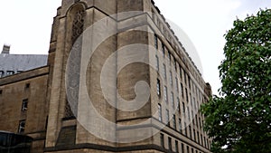 Manchester Central Library building tilt down defocused