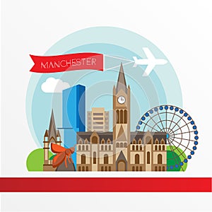 Manchester England, detailed silhouette. Trendy vector illustration