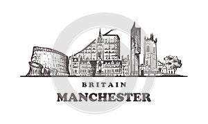 Manchester sketch skyline. Britain, Manchester hand drawn vector illustration