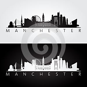 Manchester skyline and landmarks silhouette