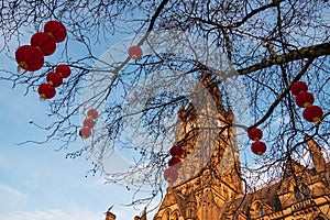 Manchester Town Hall Chinese New Year lantern decorations in Manchester, UK