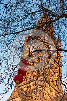 Manchester Town Hall Chinese New Year lantern decorations in Manchester, UK