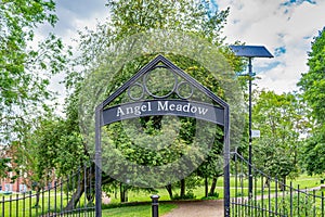 Manchester, UK: Angel Meadow, in Victorian time a dense slum area described by Friedrich Engels as photo