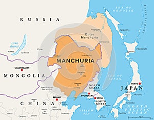 Manchuria, a historical region in Northeast Asia, political map