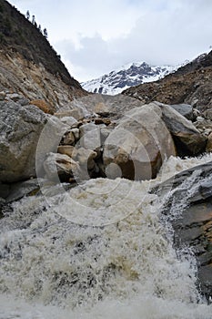 Mandakini river view in Kedarnath valley in India.