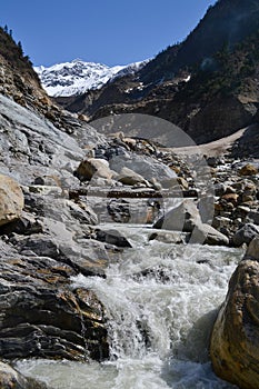 Mandakini river view in Kedarnath valley in India.