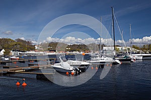 Mandal harbour with the Buen Cultural Centre and the footbridge photo