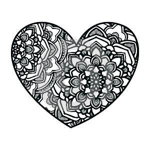 Mandala art with heart shape. Mandala black and white vector outline