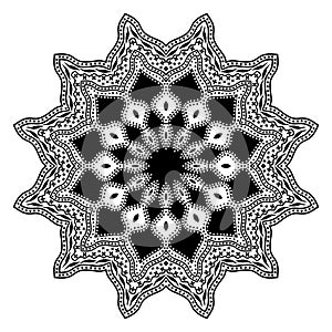 Mandala. Black on white background decorative element. Circular geometric abstract mandala art. Illustration of pattern for.