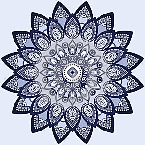 Mandala in blue. East, ethnic design, oriental pattern, round ornament. For use in fabric decor, , print, tattoo