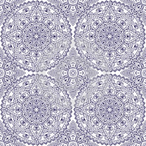 Mandala blue seamless pattern outline