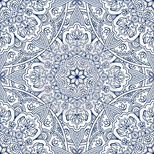 Mandala blue seamless pattern outline
