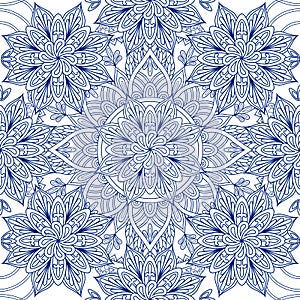 Mandala blue seamless pattern outline