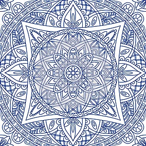 Mandala blue seamless pattern outline