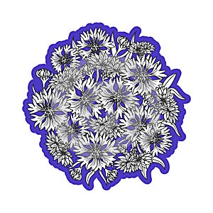 Mandala Bouquet of cornflowers on a blue background for postcards, invitations and decorating things. Vector illustration