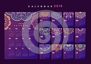 Mandala calendar 2019 vector posters set