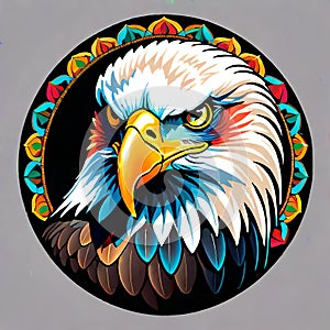 Mandala circle Bald Eagle portrait artistic decoration