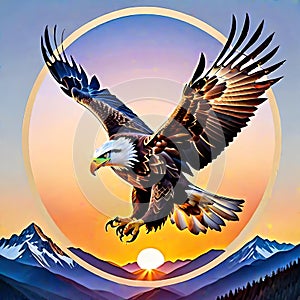 Mandala circle bald eagle talons evening flight