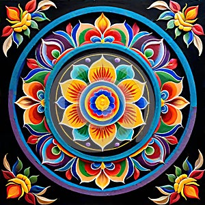 Mandala circle buddhism colored sand floral circular design