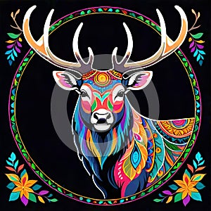 Mandala circle bull Elk antlers artistic painting