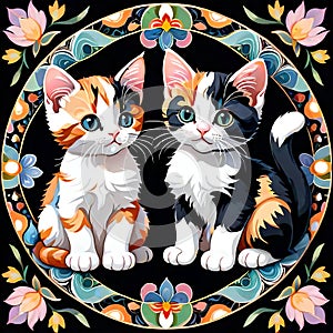 Mandala circle calico kitten cat family pet