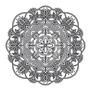 Mandala. Circle ethnic ornament. Hand drawn traditional indian round element. Spiritual meditation yoga henna theme