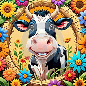 Mandala circle friendly farm milk cow pet cartoon comedy